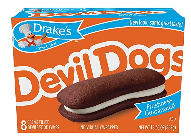 Drake's Devil Dogs, Creme Filled Devil's Food Cakes. 8-per Box.