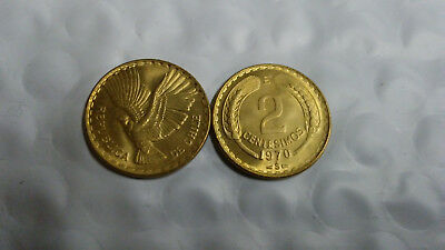 CHILE 2 CENTISIMOS 1970 CONDOR, LOT OF 5 UNCIRCULATED COINS