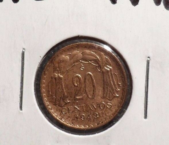 CIRCULATED 1943 20 CENTAVOS CHILI COIN (61516)