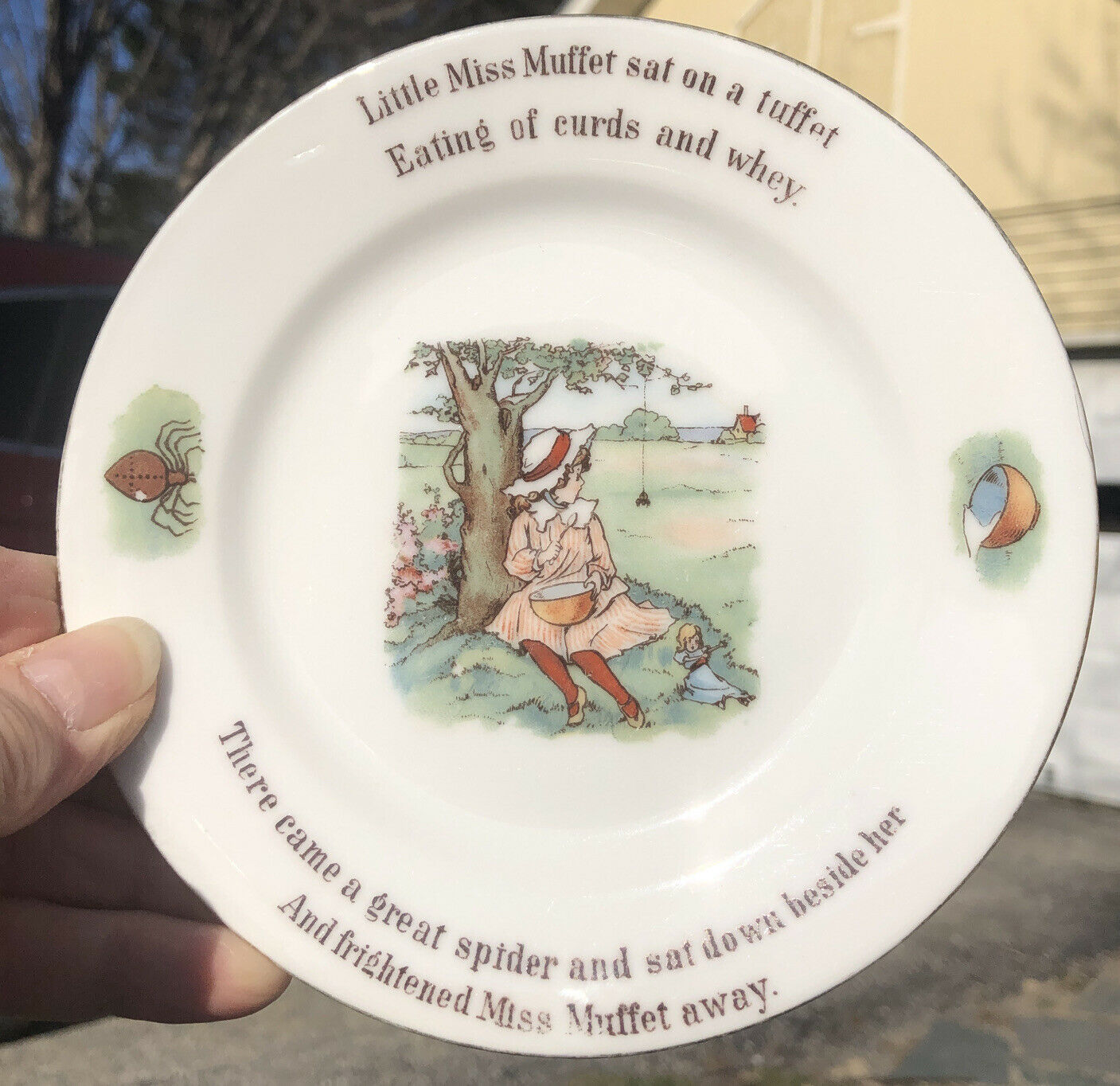 Vintage Antique Ceramic  Little Miss Muffet  Nursery Rhyme 6” Plate Child’s