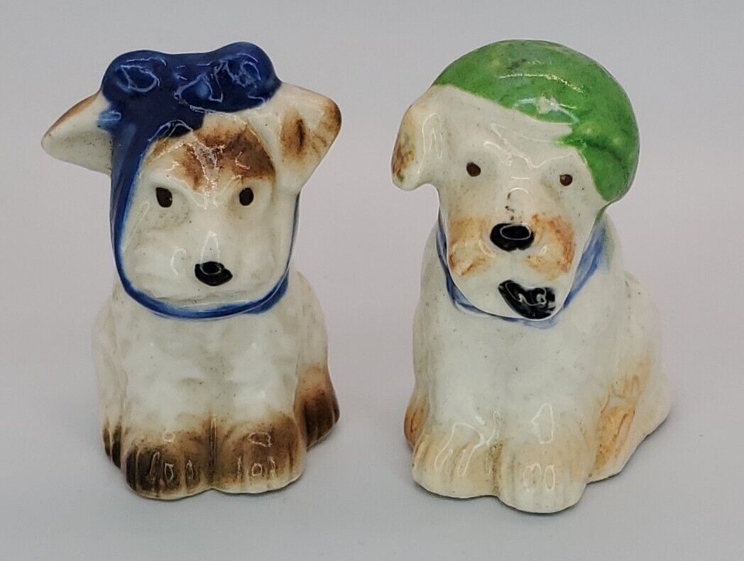 Dog w/ Toothache & w/ Green Beret Pipe Ceramic Figure Occupied Japan 2.5