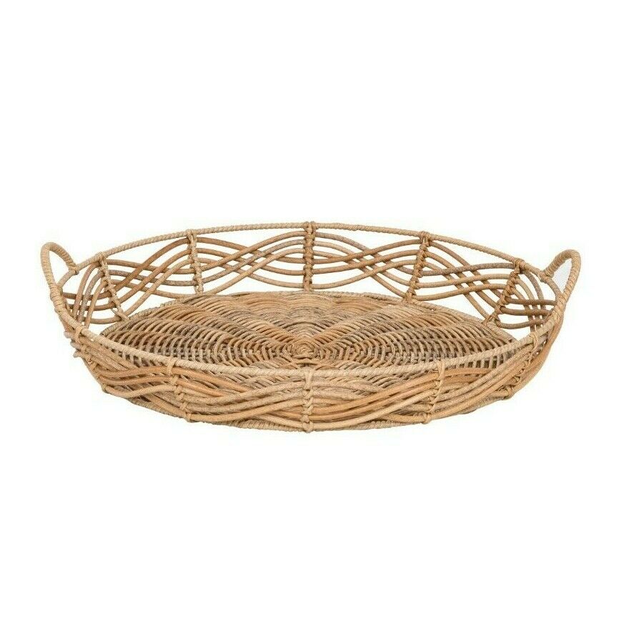 Better Homes & Gardens Alameda Resin Rattan Round Serving Tray Carrier Handles