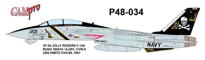 Oop, Cam Pro Decal, 1/48 Scale, P48-034, F-14a Tomcat, Vf-84 Jolly Rogers