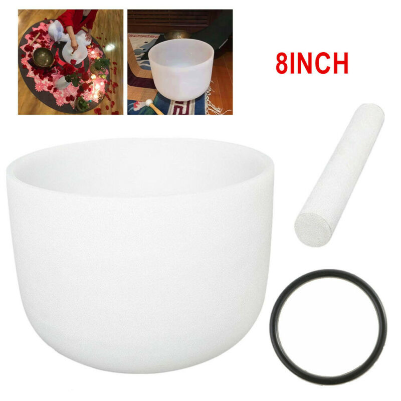 8inch F Note Frosted  Heart Chakra Quartz Crystal Singing Bowl with Mallet NEW