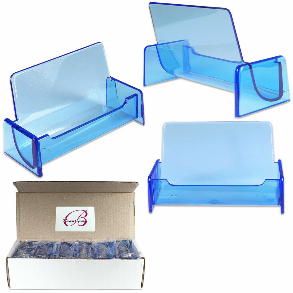 12pcs Clear Blue Acrylic Business Card Holder Display Stand Desktop Countertop