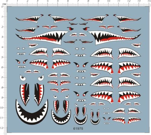 1/144 1/72 1/48 1/32 Scale Military Aircraft Shark Jaw Model Water Slide Decal