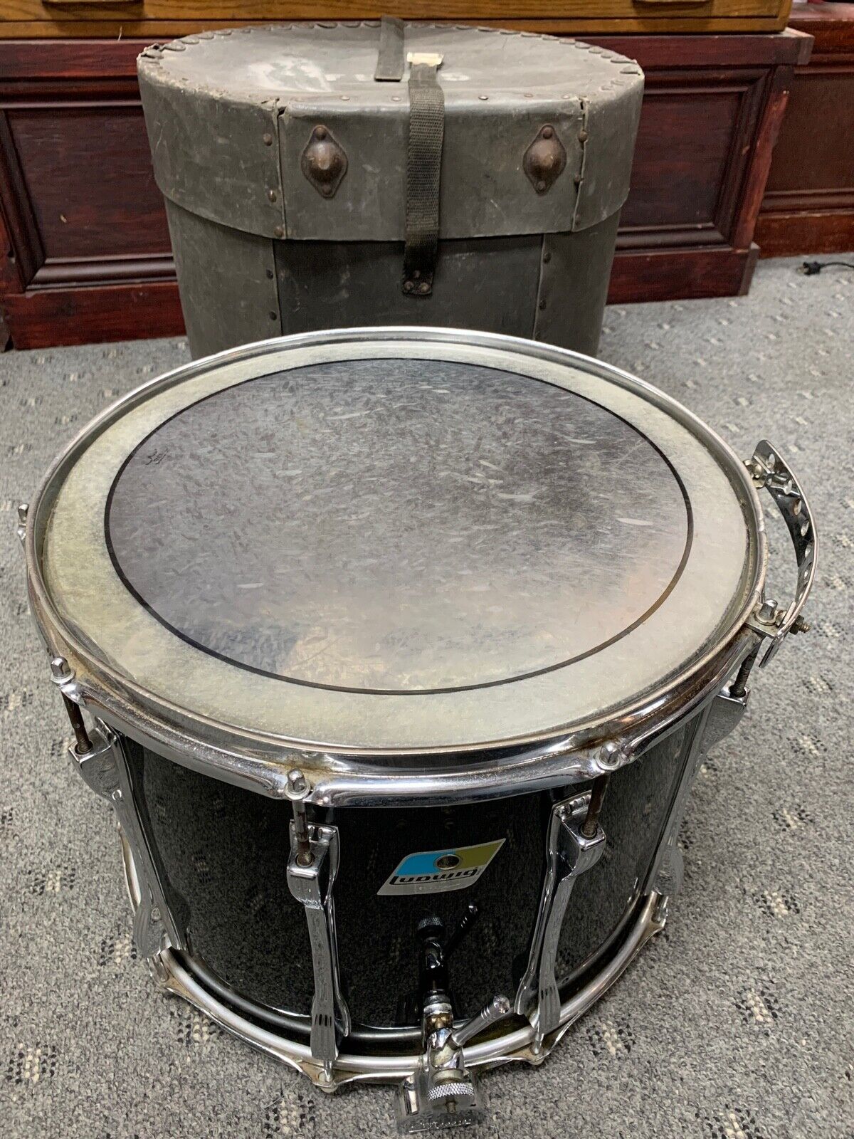 Ludwig 12x15 Gloss Black Marching Snare Drum Vintage Serial # 1526174 W/case