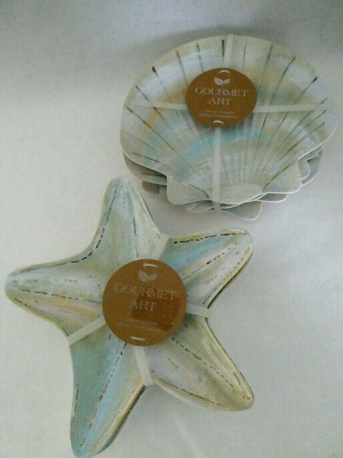 Cynthia Coulter Melamine Shell Dishes ~ Set Of 8 ~ 4 Scallop & 4 Starfish New
