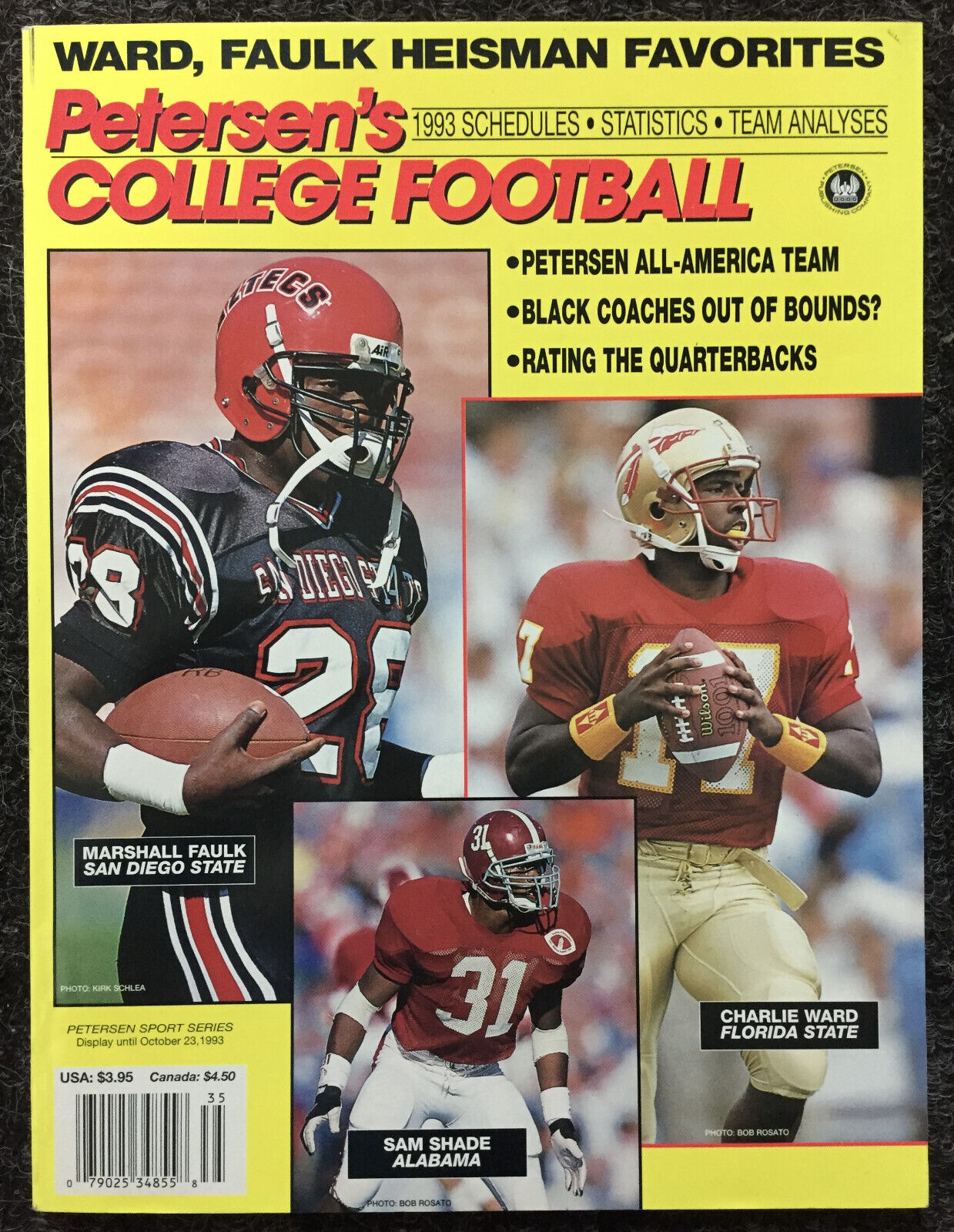 1993 Petersen's College Football Magazine Marshall Faulk Sdsu Charlie Ward Fsu