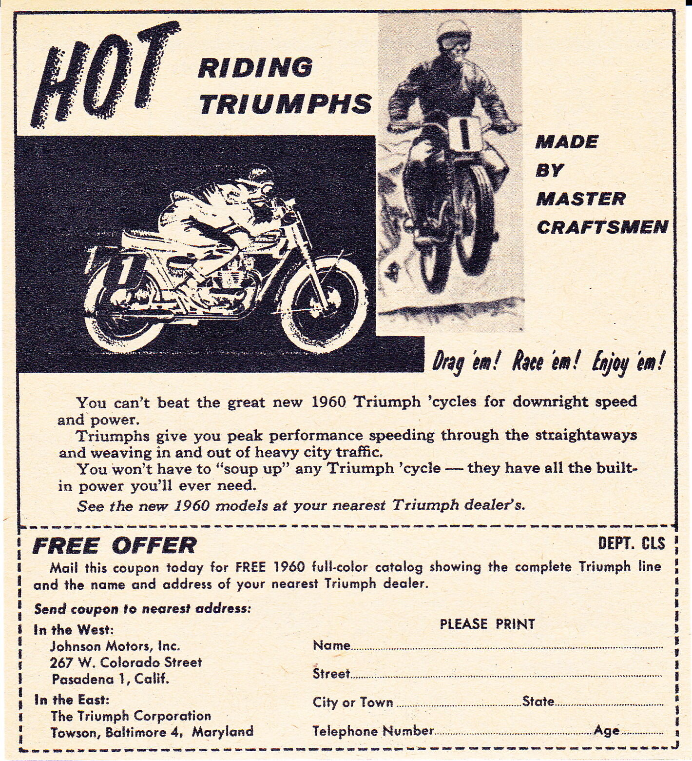 1960 Triumph Motorcycle  ~  Rare Original Print Ad