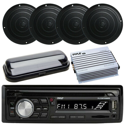 Pyle AM/FM Radio Stereo Bluetooth Receiver, Cover, 4-Channel Amp, 4x Speakers