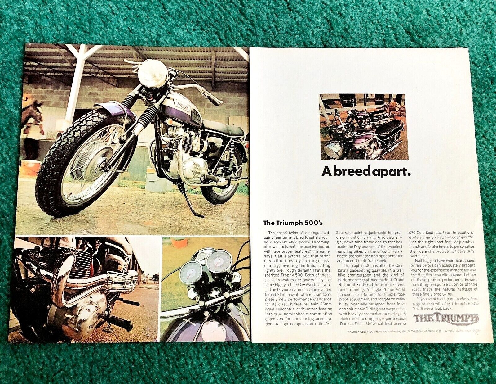 Orig 1970 Triumph Motorcycle Magazine Ad T100r Daytona T00c Trophy-500 Poster?