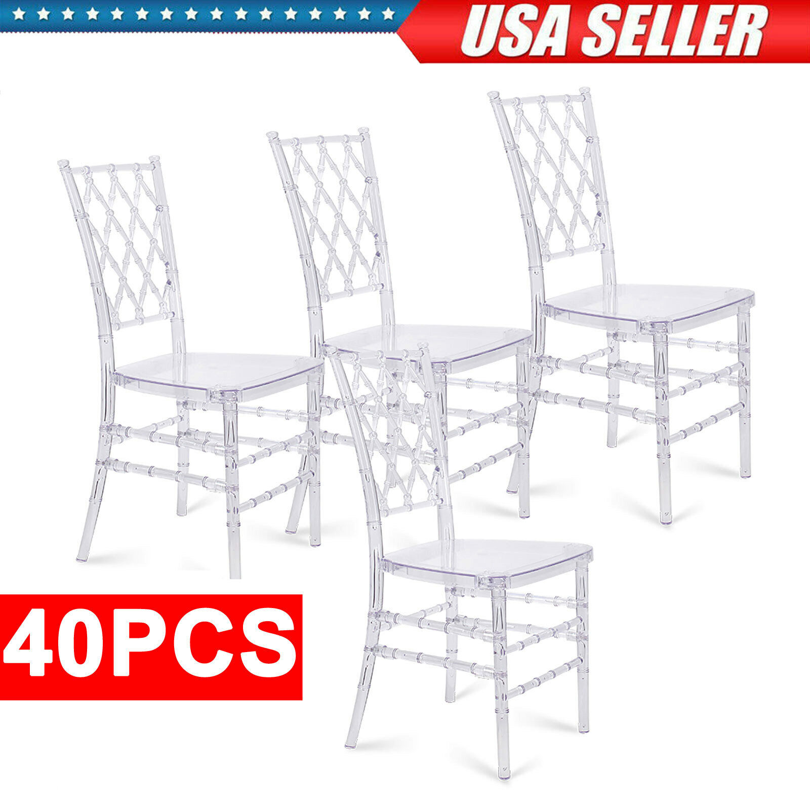Wholesale 40units Elegance Stackable Transparent Acrylic Crystal Chiavari Chairs