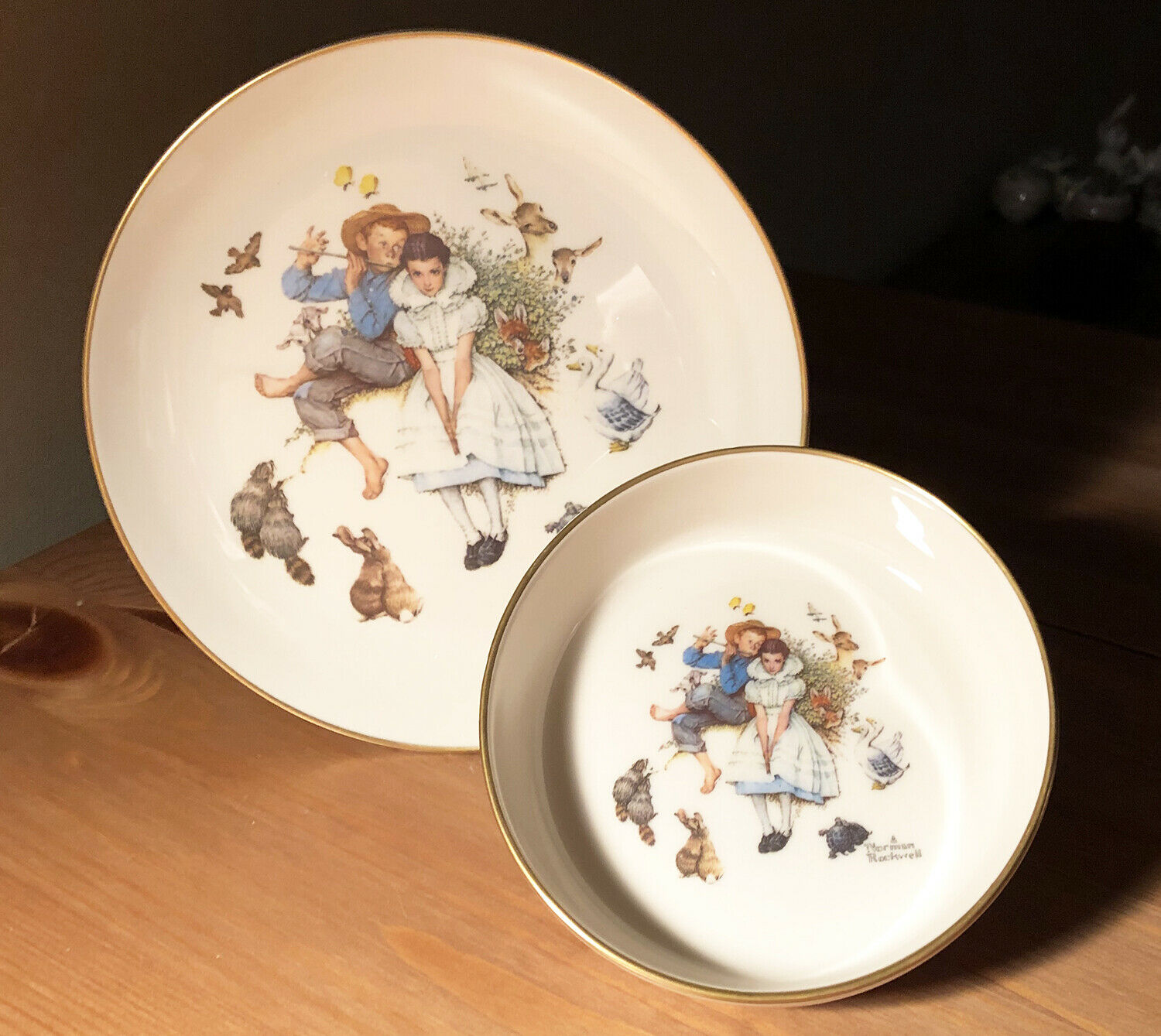 norman rockwell gorham spring duet porcelain ceramic childrens plate/dish+bowl