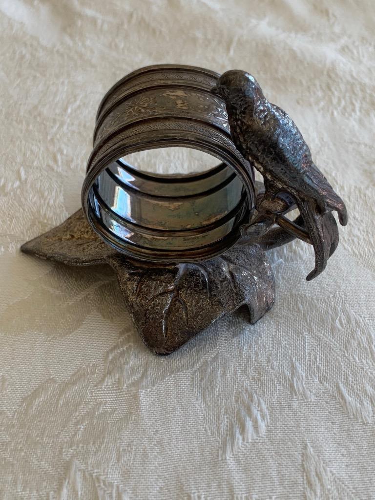 Signed Antique Victorian Rogers Silverplate Napkin Ring Bird On A Leaf