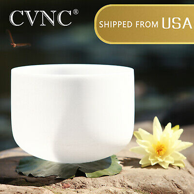CVNC 8 Inch F Heart Chakra Frosted Quartz Crystal Singing Bowl Rubber Mallet