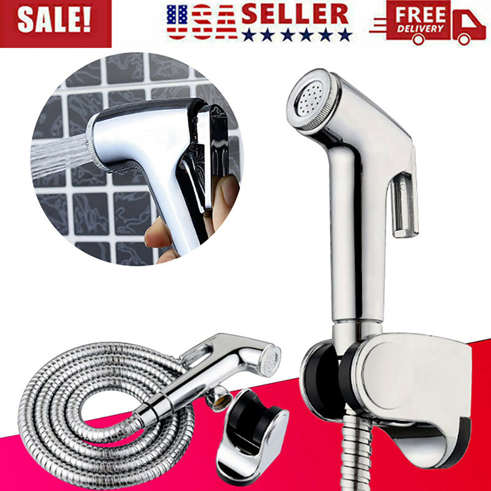 Handheld Stainless Steel Bidet Spray Shower Head Shattaf Toilet + Hose Kit Hot