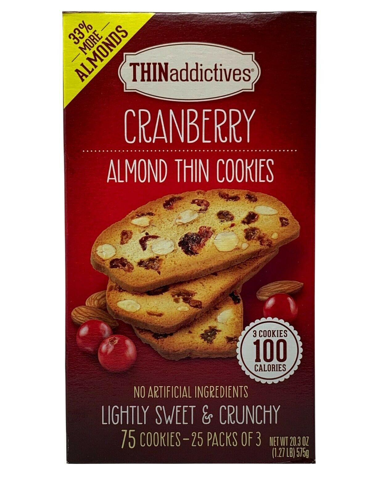 Thin Addictives Lightly Sweet & Crunchy Cranberry Almond Thins 25 Packs 1.27 Lb