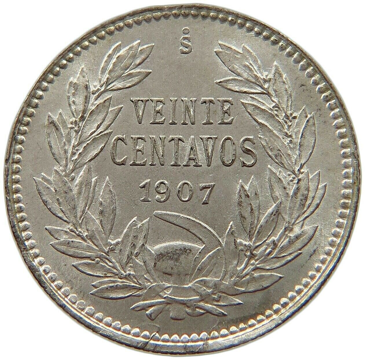 Chile 20 Centavos 1907 Top    #t45 327