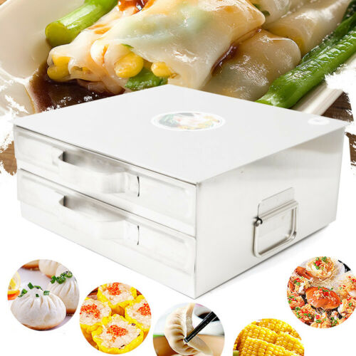 Double-layer Rice Noodle Machine Stainless Steel Roll Steamer Machine W/Drawer