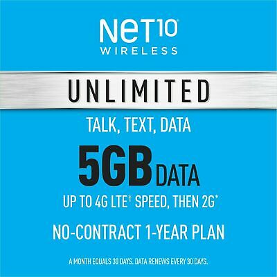 Net10 Prepaid Wireless Phone Plan + Sim - Unlimited Talk & Text 5gb Per Month