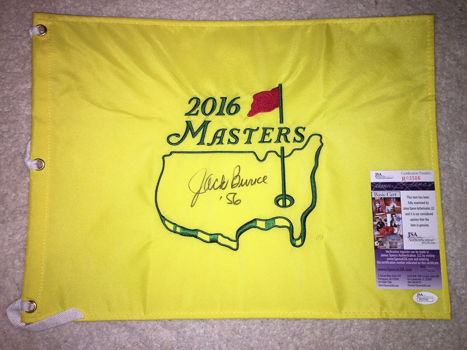 Jack Burke Signed/Auto Official Masters Flag 1956 Masters Champion JSA