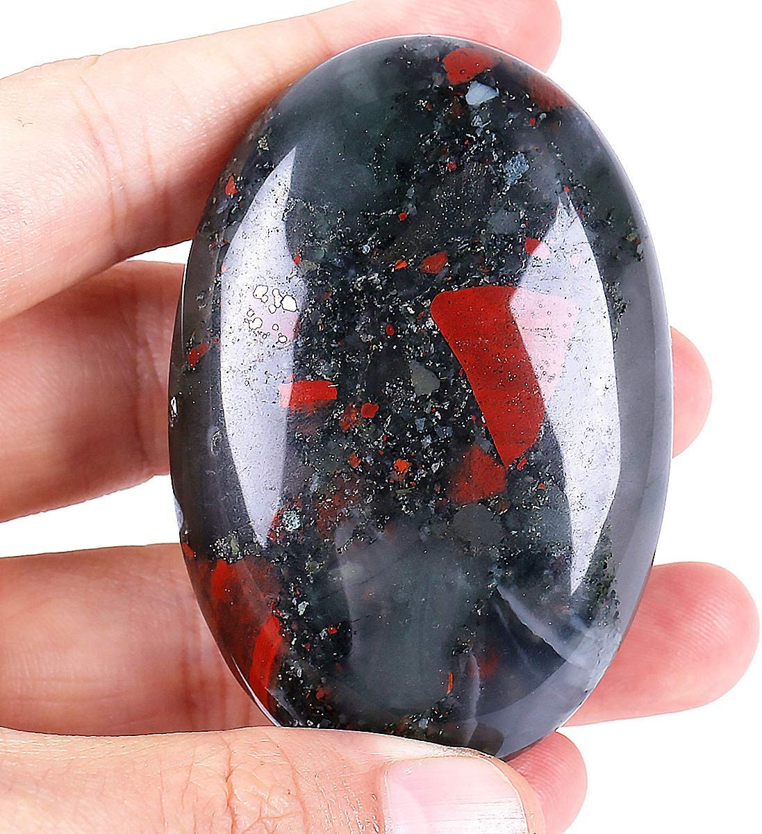 Africa Bloodstone Oval Polished Worry Stones, Natural Oval Palm Pocket Healing C