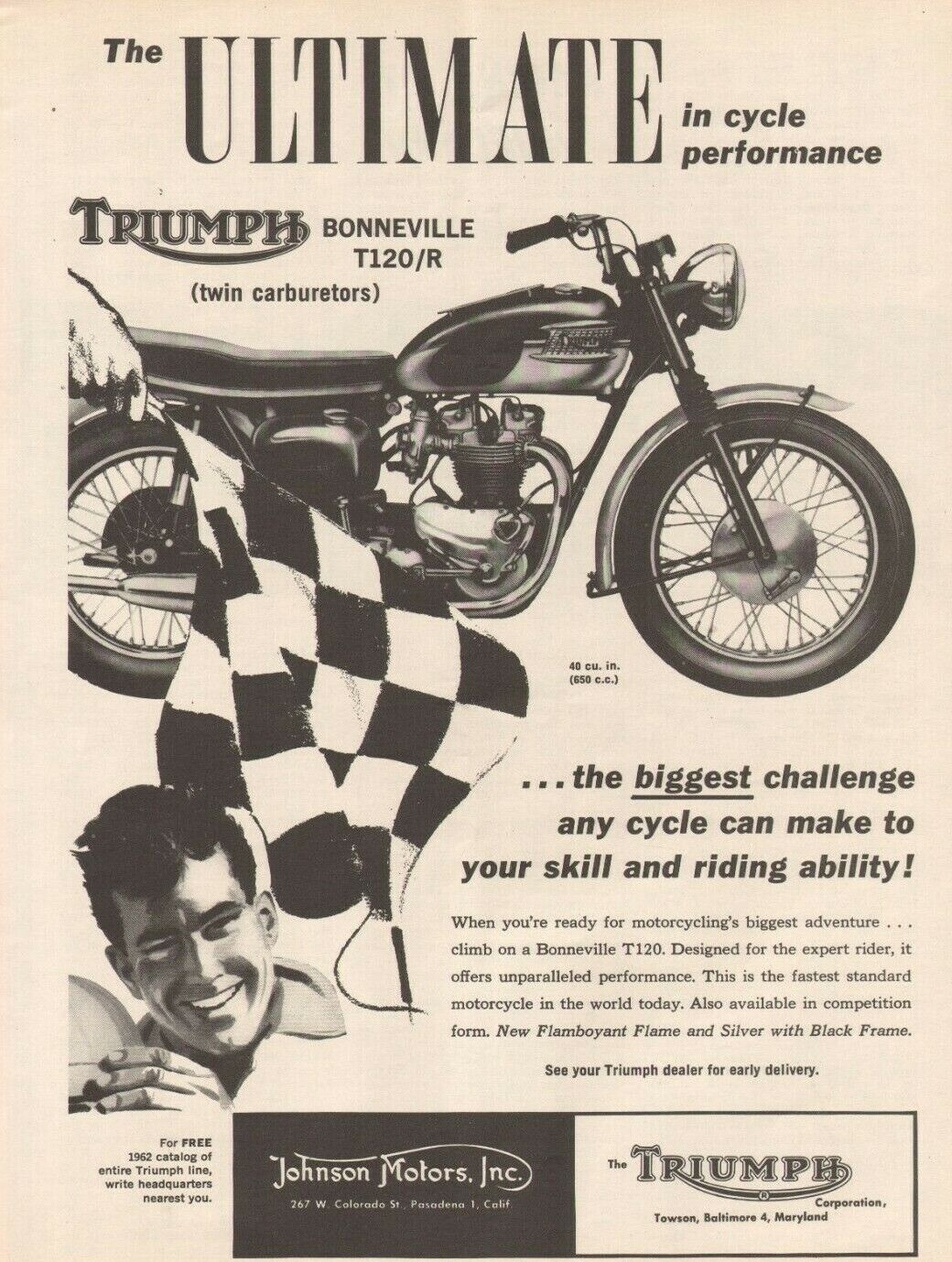 1962 Triumph Bonneville T120/r ''the Ultimate'' - Vintage Motorcycle Ad