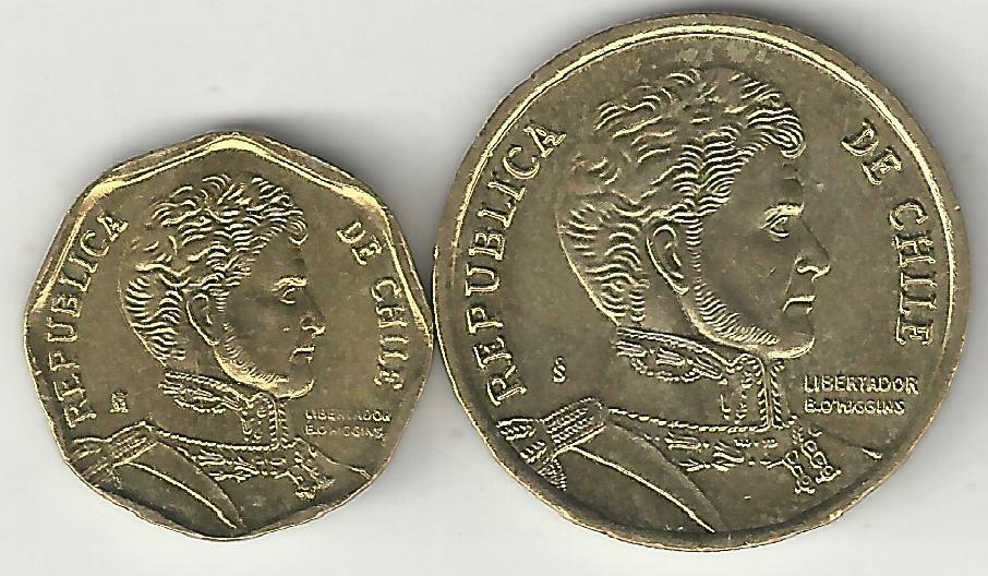 2 DIFFERENT COINS from CHILE - 5 & 10 PESOS (BOTH DATING 2013)