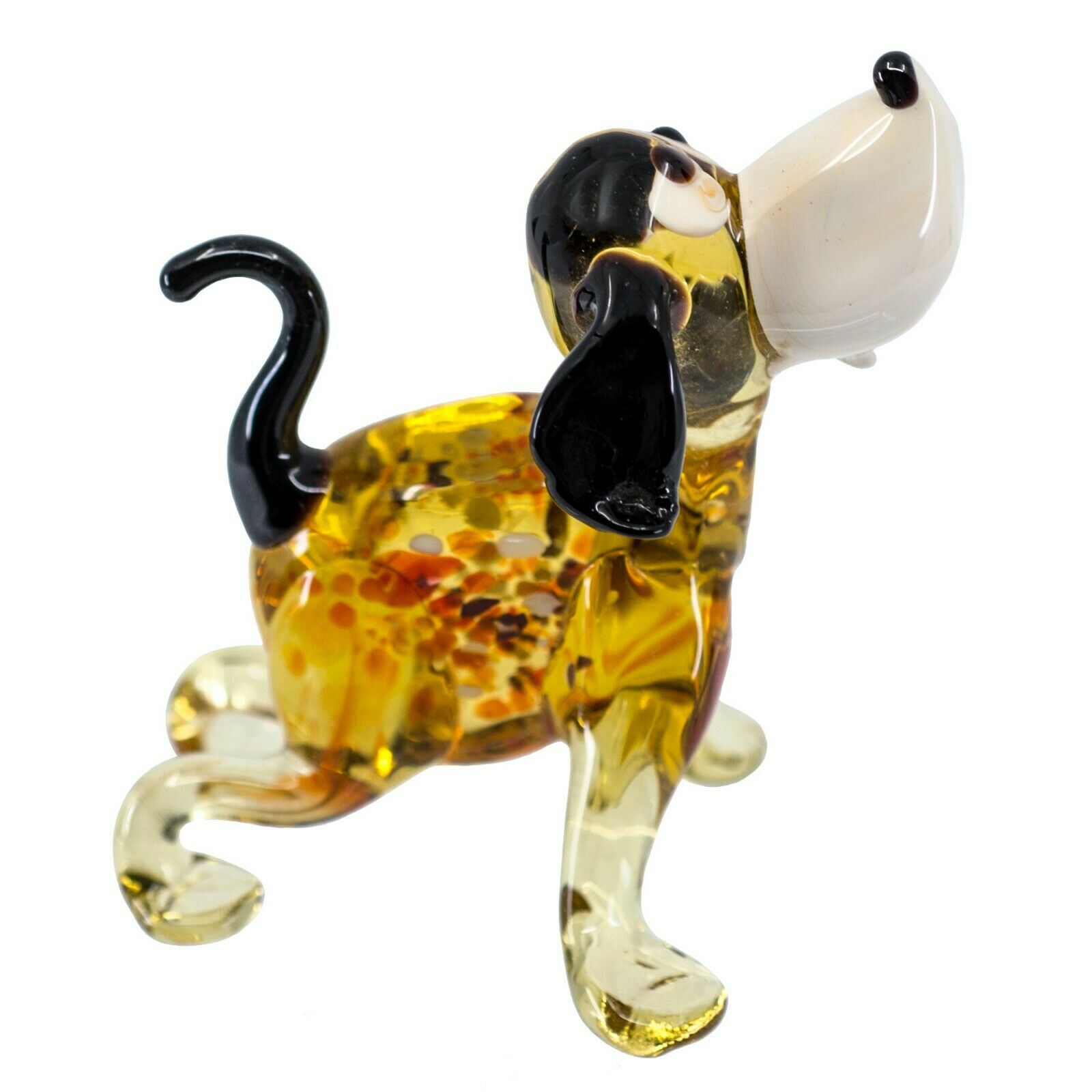 Lampwork Hand Blown Glass Amber & White Spotted Dog Figurine 2.75