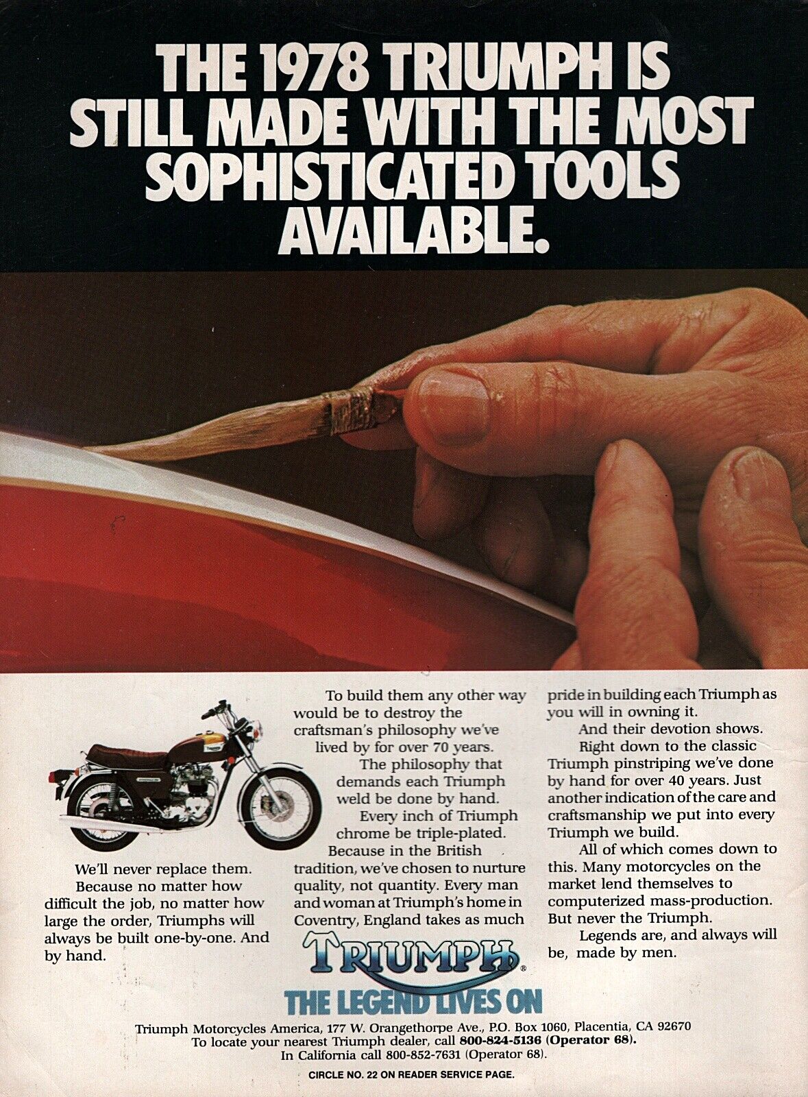 1978 Triumph Bonneville Motorcycle "sophisticated Tools" Original Color Ad