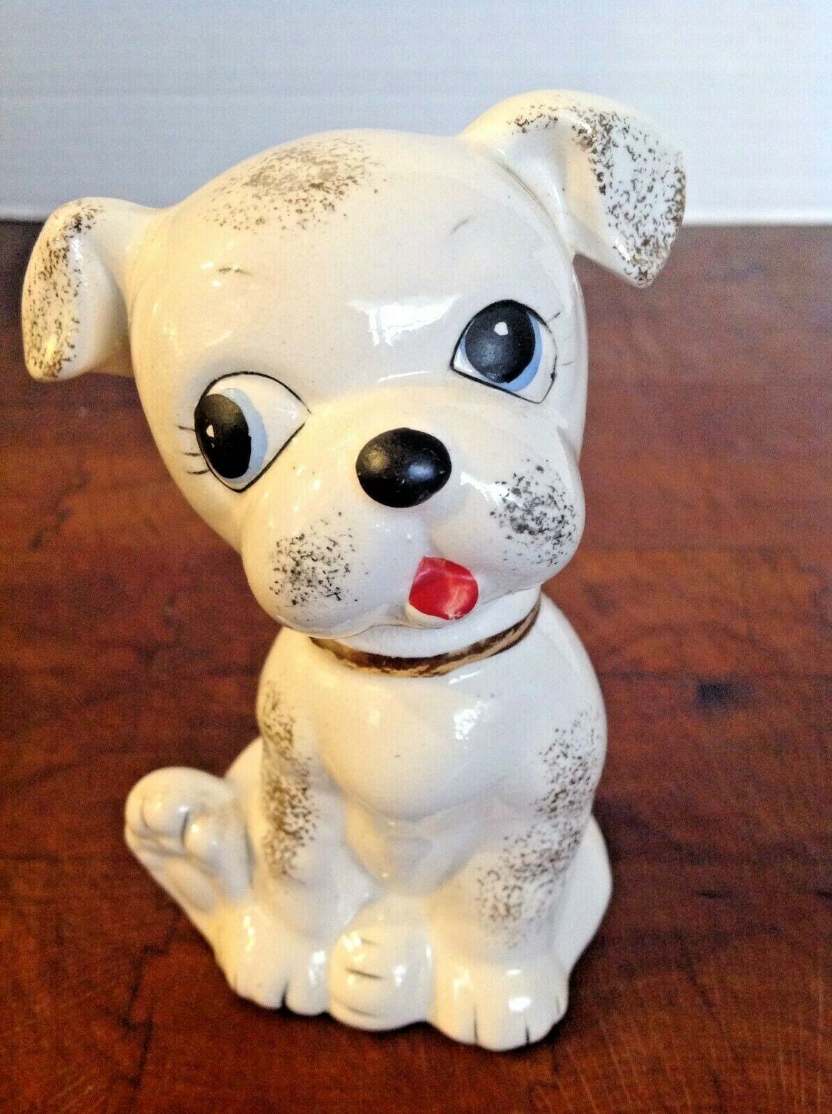 Vintage White Dog Made In Japan Ceramic Puppy Gold Spatter 4.5