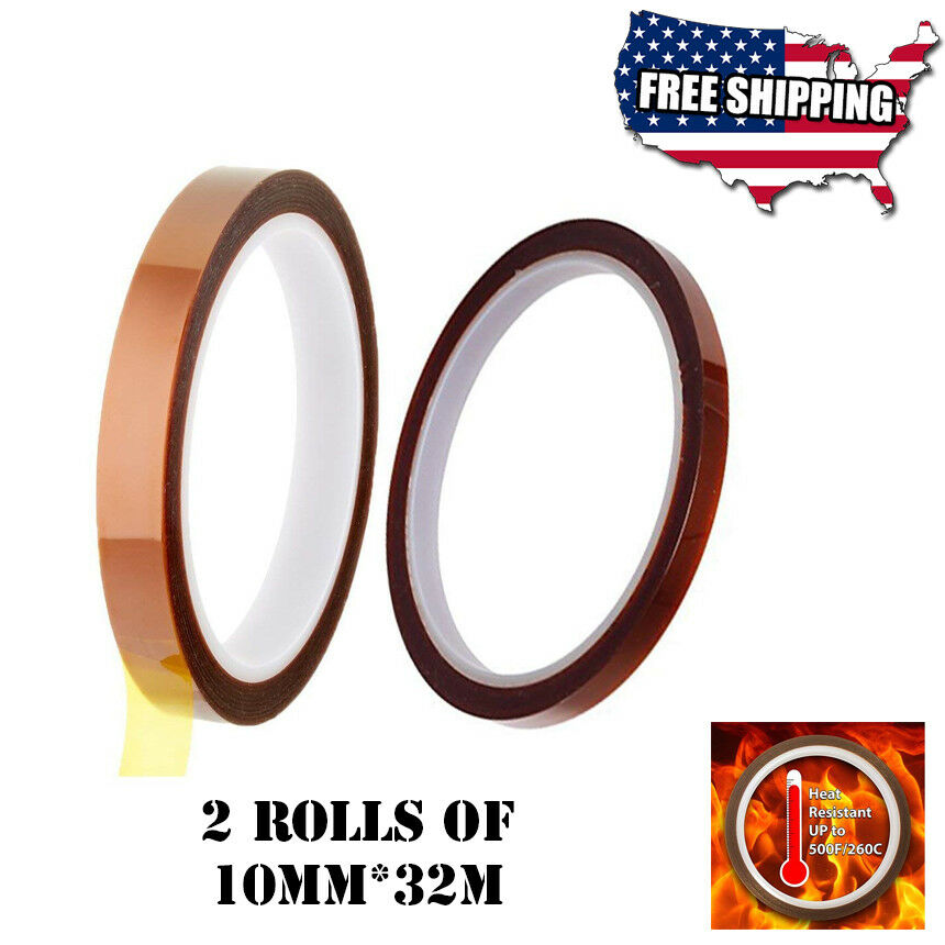 2 Rolls Heat Resistant Tapes Sublimation Press Transfer Thermal Tape 10mm*32m