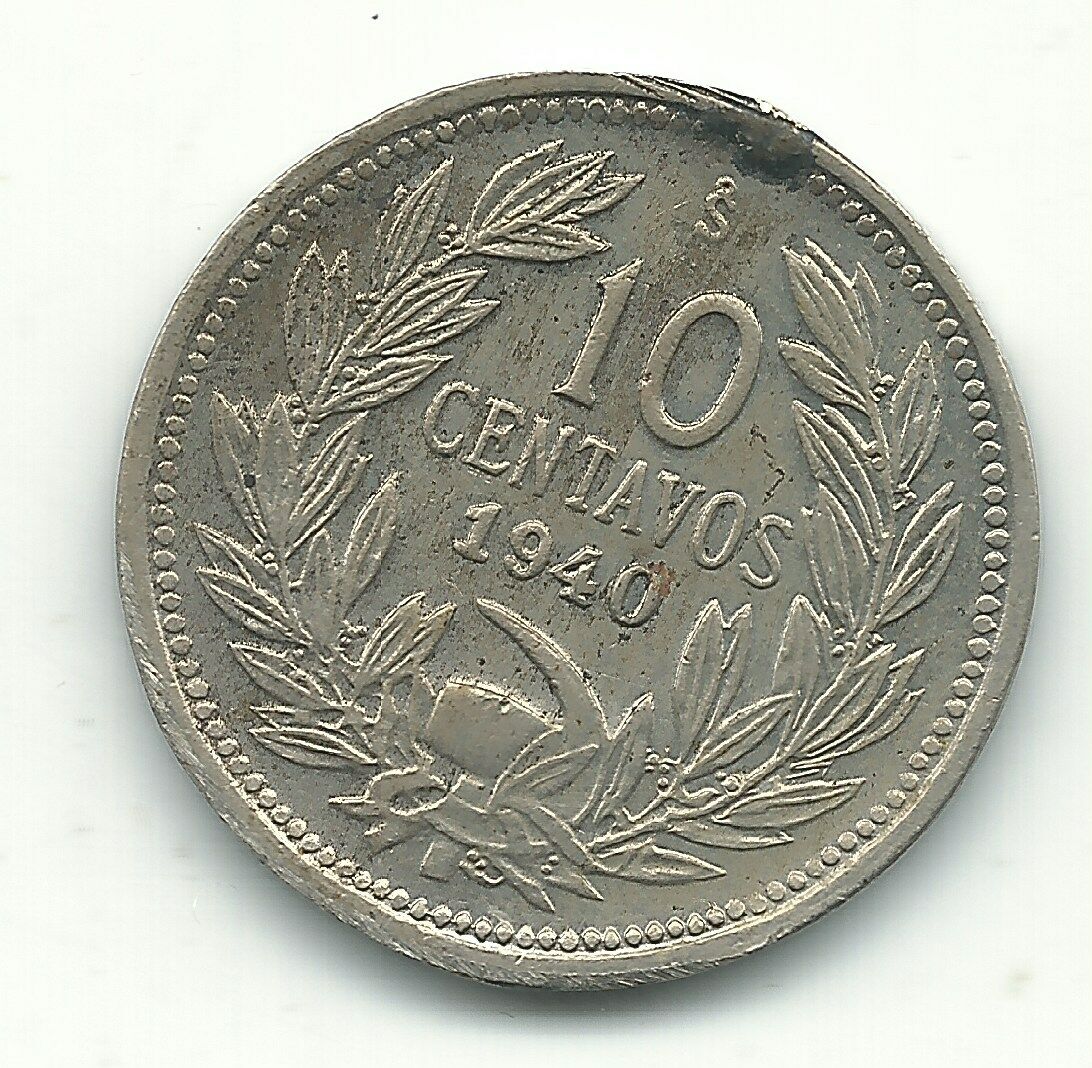 A High Grade Au 1940 Chile 10 Centavos Coin-defiant Condor On Rock-jun203
