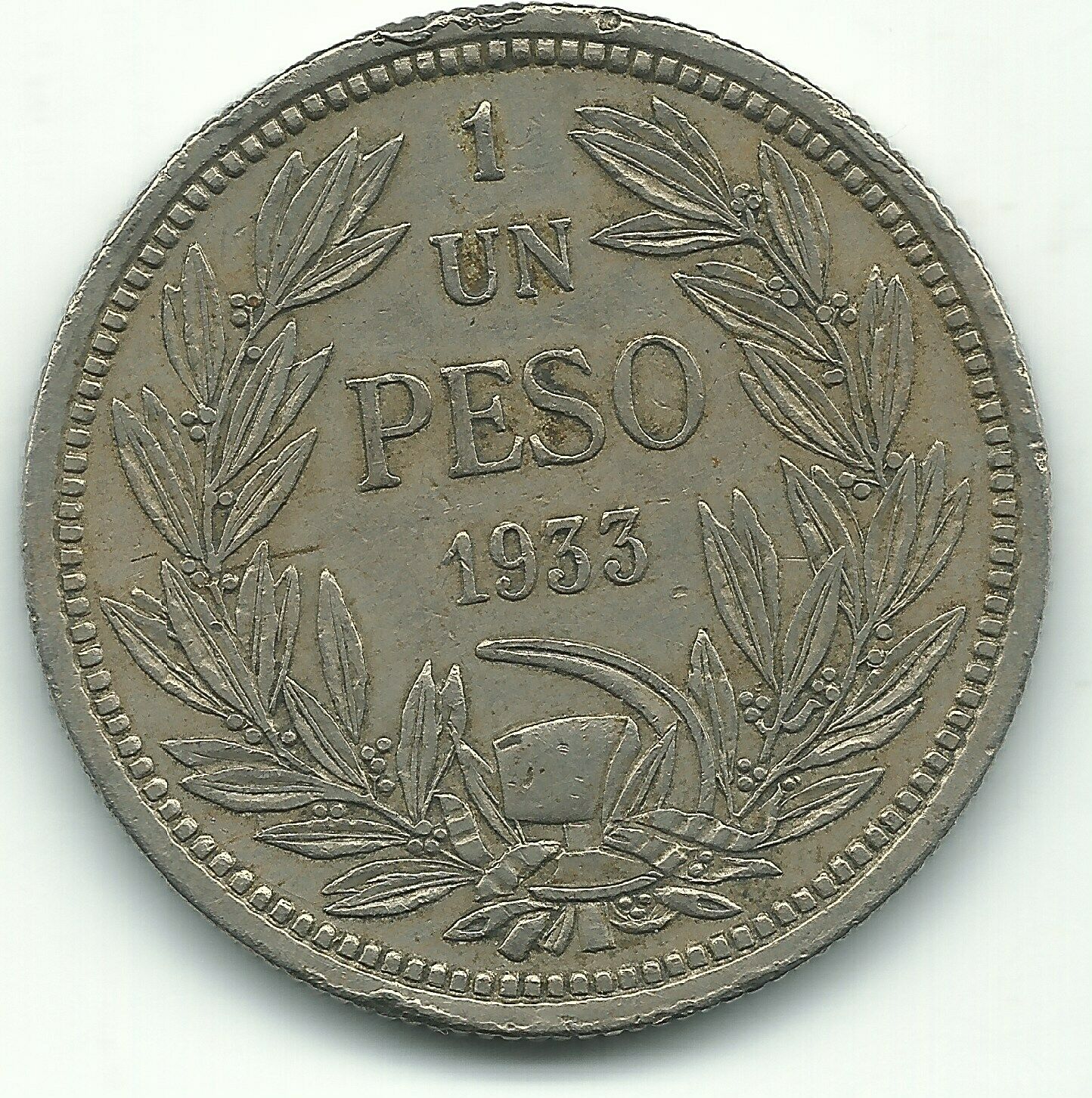 Higher Grade 1933 S Chile 1 Un Peso Coin-defiant Condor On Rock-agt299