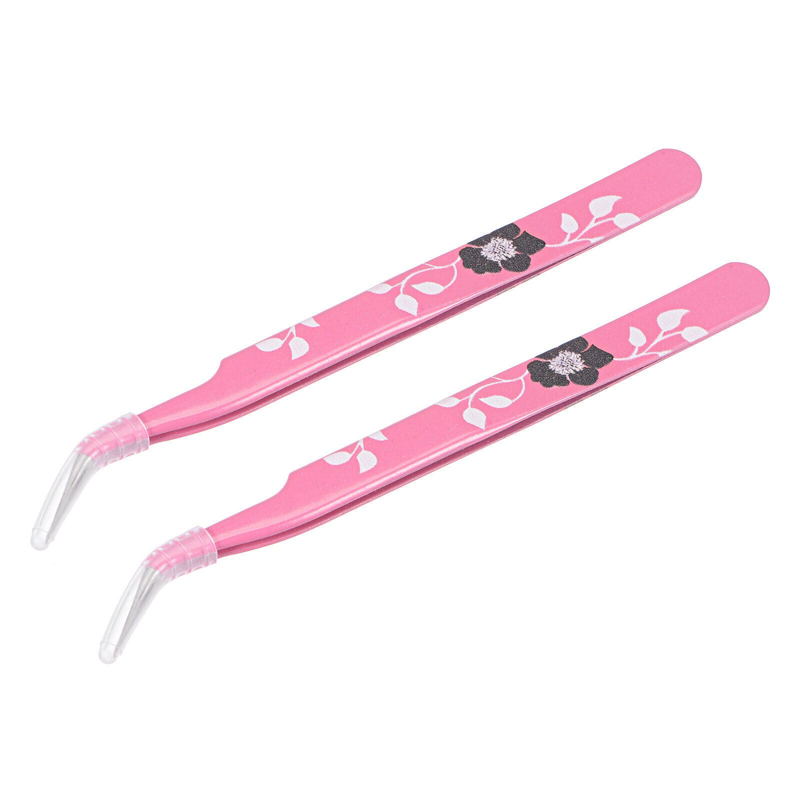 Precision Curved Tip Tweezer Stainless Steel Fuchsia With Flower Print 2pcs
