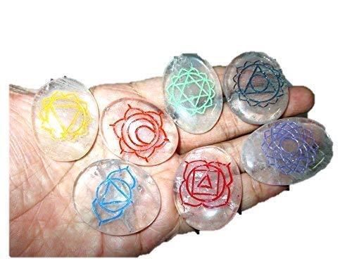 Jet Crystal Oval Engraved Colored Chakra Stones Sets 7 Stones Reiki Spiritual