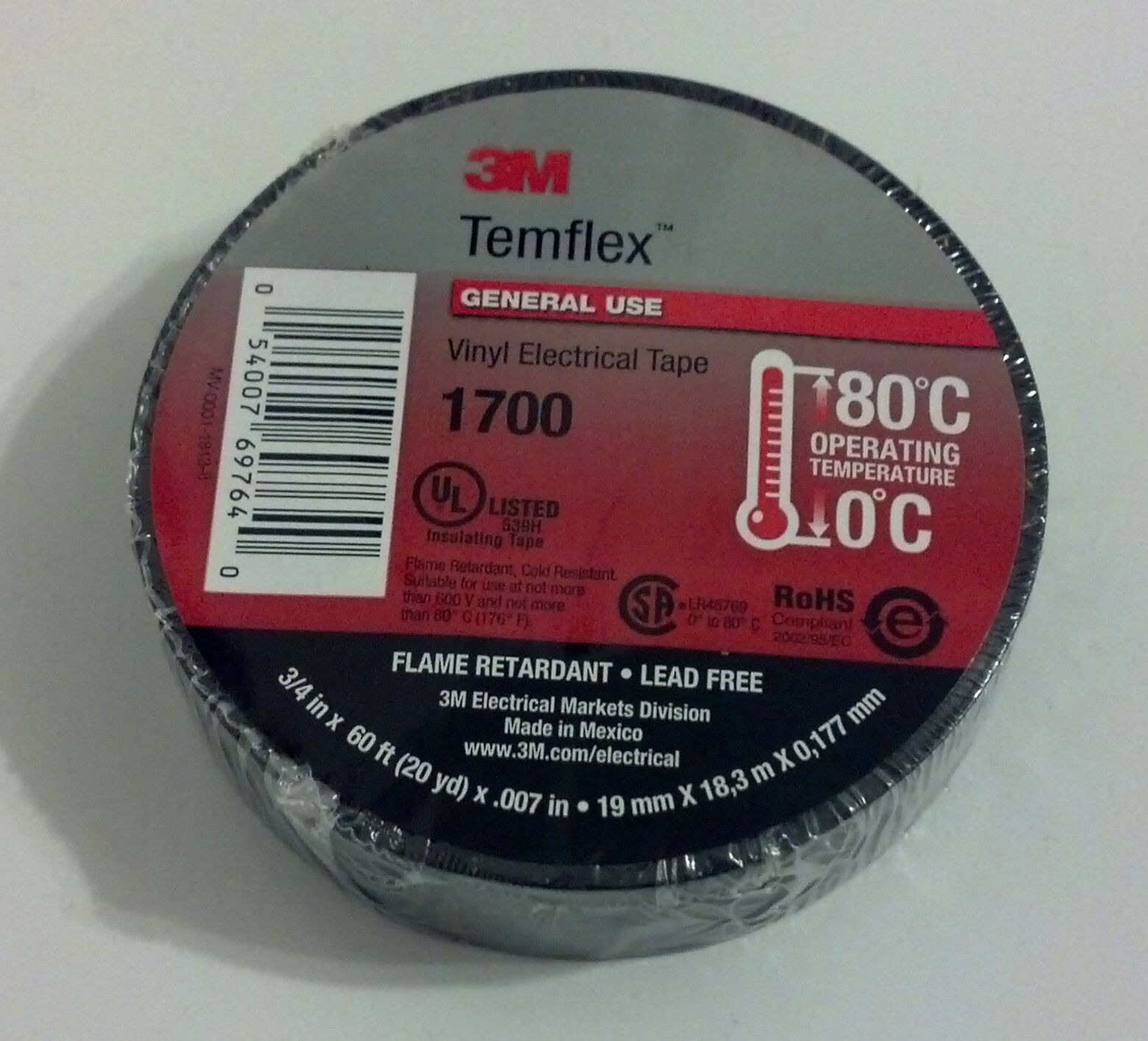 Premium 1700 3m Temflex Black Vinyl Electrical Tape 3/4" X 60' Flame Retardant