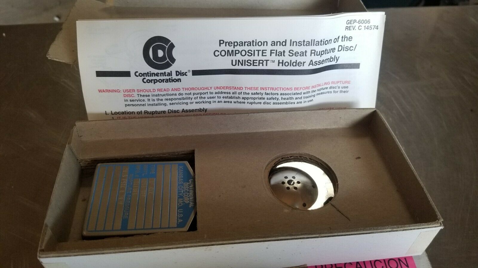 Continental Disc Corp. Rupture Disk  231101 1" Cdc 316 Teflon New
