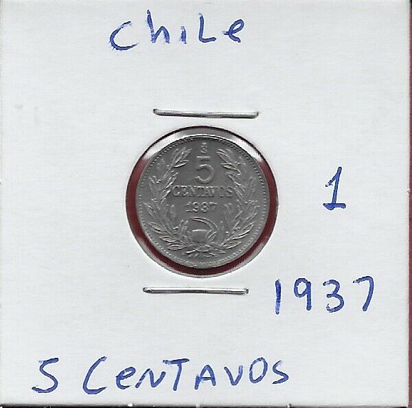 Chile 5 Centavos 1937 Defiant Condor On Rock Left,without Designers Name O.roty