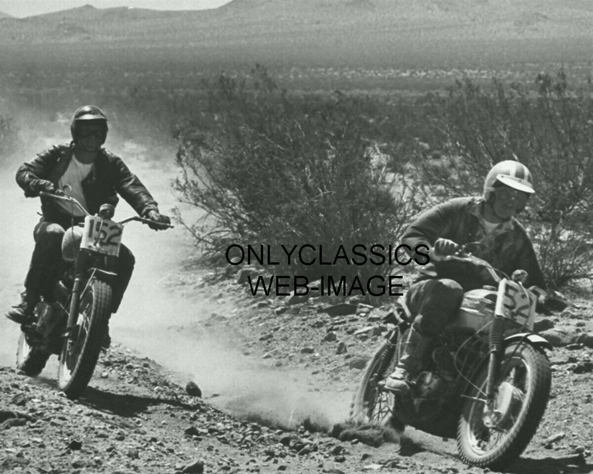 1963 STEVE MCQUEEN BUD EKINS GREENHORN 500 MOTORCYCLE 8X10 PHOTO RACING TRIUMPH