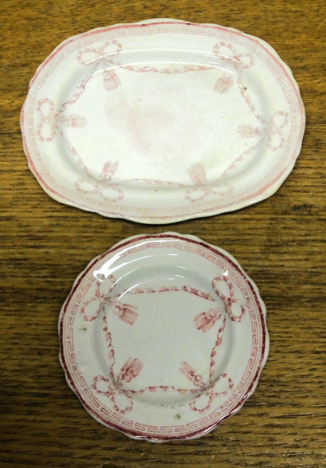 2 MINIATURES - Antique Red Transfer Platter & Plate