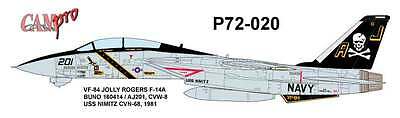 Cam Pro Decal, 1/72 Scale, P72-020, F-14a Tomcat, Vf-84 Jolly Rogers