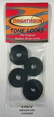 Eight Black Rubber Guitar Strap Locks - Grolsch Style - Classic And Reliable