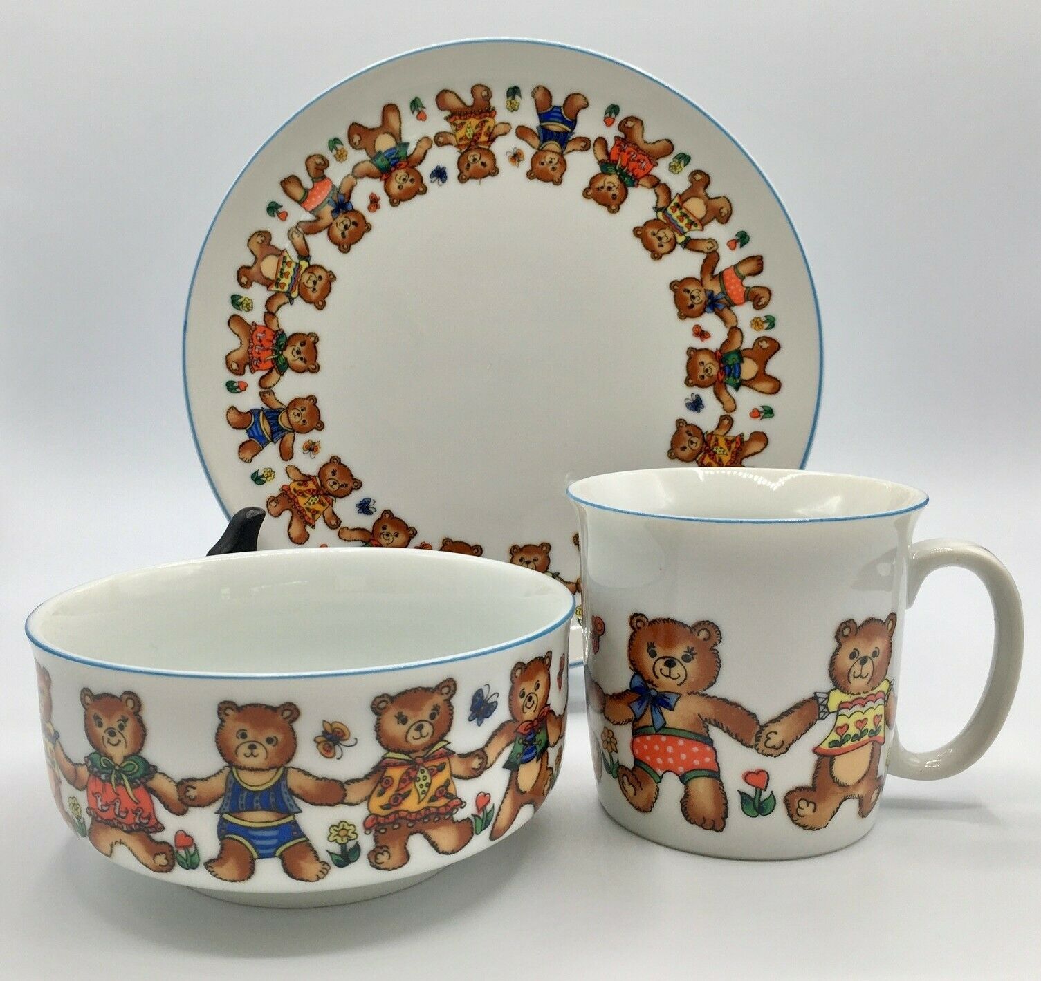 Adorable 3 Piece Interpur Porcelain BabyTeddy Bear Children's Dining Set