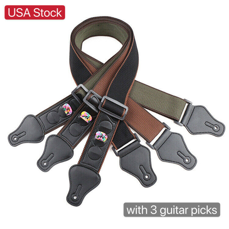 Guitar Strap Nylon Pick Holder With 3  Guitar Picks For Electric Acoustic Guitar