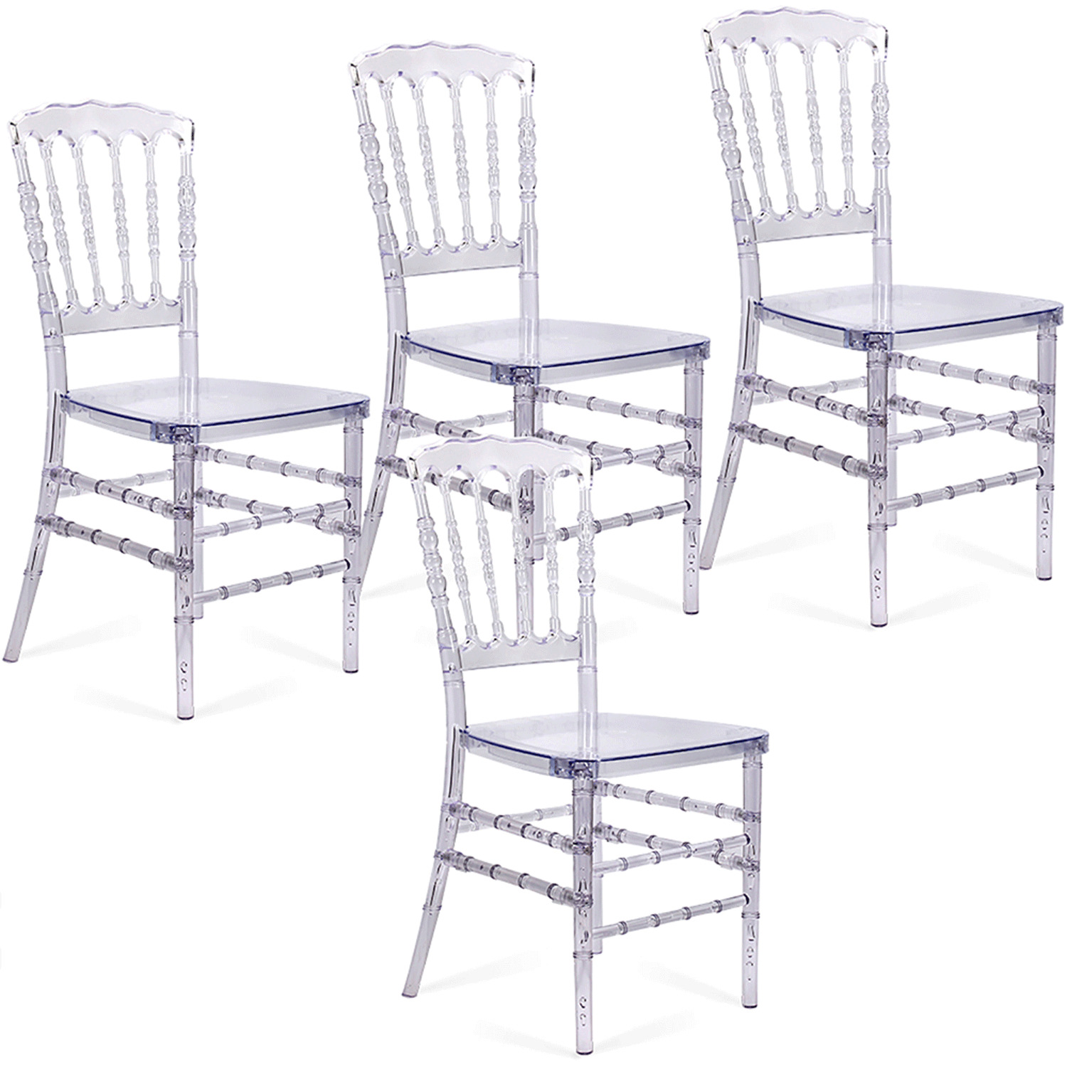 Set Of 4 Acrylic Transparent Napoleon Chiavari Crystal Dining Chairs For Wedding