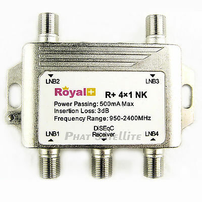 3pc Royal+  4x1 Diseqc Satellite Switch R+ 4x1 Nk Heavy Duty 500ma Max Lnb Input