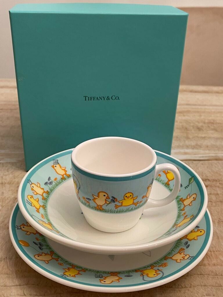 Tiffany & Co. Chicks Yellow Chickees 3 Piece Set Cup Bowl And Plate- New