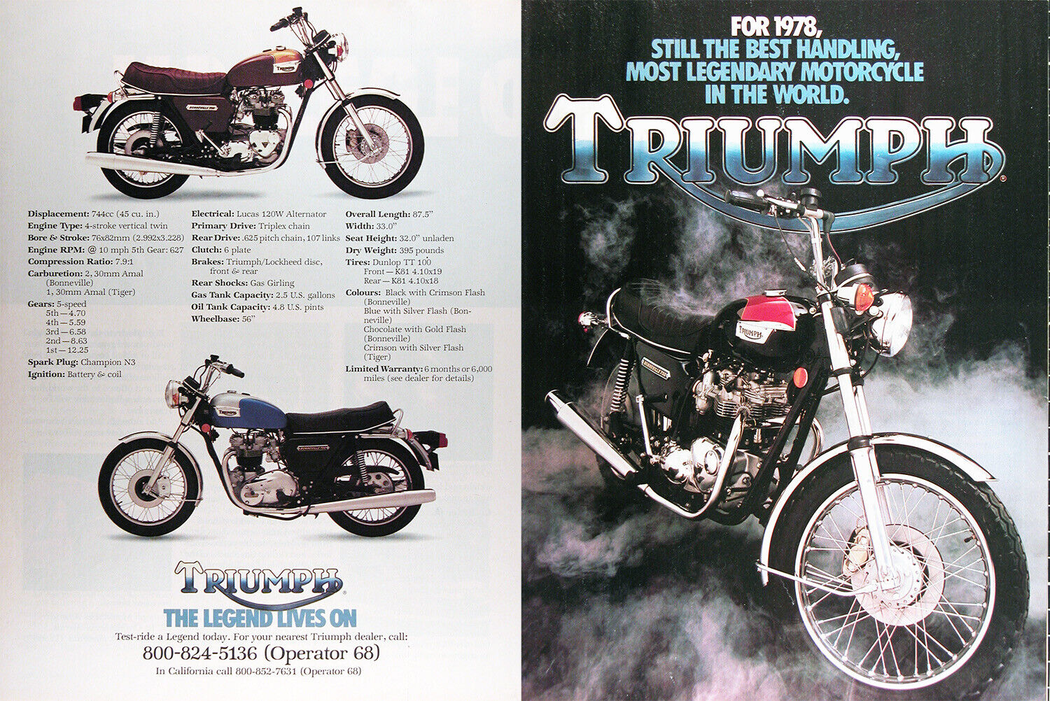 1978 TRIUMPH BONNEVILLE 750cc Genuine Vintage Ad ~ The Legend Lives On